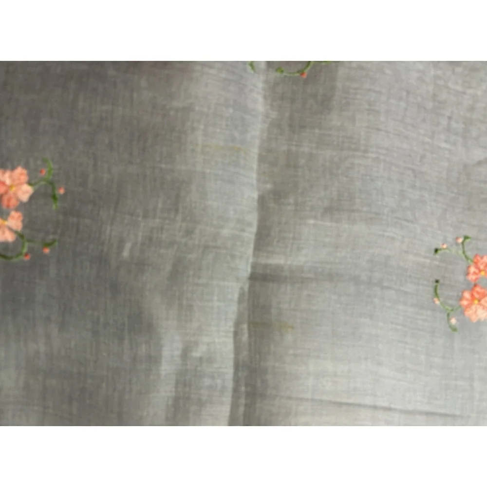 Embroidered Cherry Blossom Sheer Tablecloth Dresser Scarf Tree Handmade Vintage